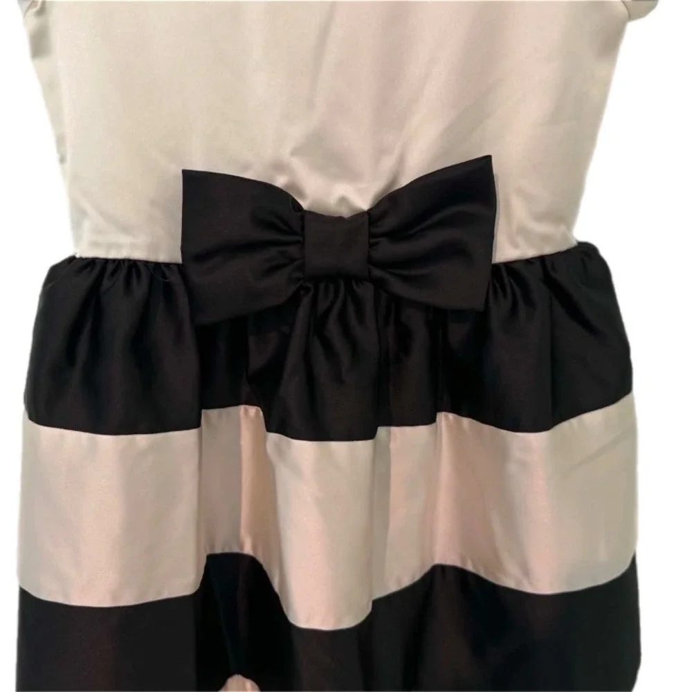 Gymboree Stripe‎ Bow Party Dress Girls 8 Cream Black Excellent Satin Special